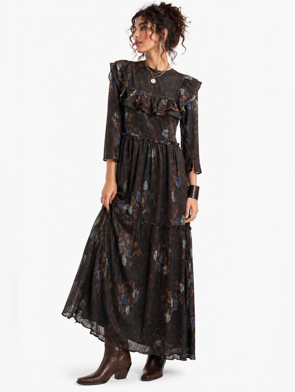 Rare Vintage Ruffle Lace Midi Dress Women's Size 8